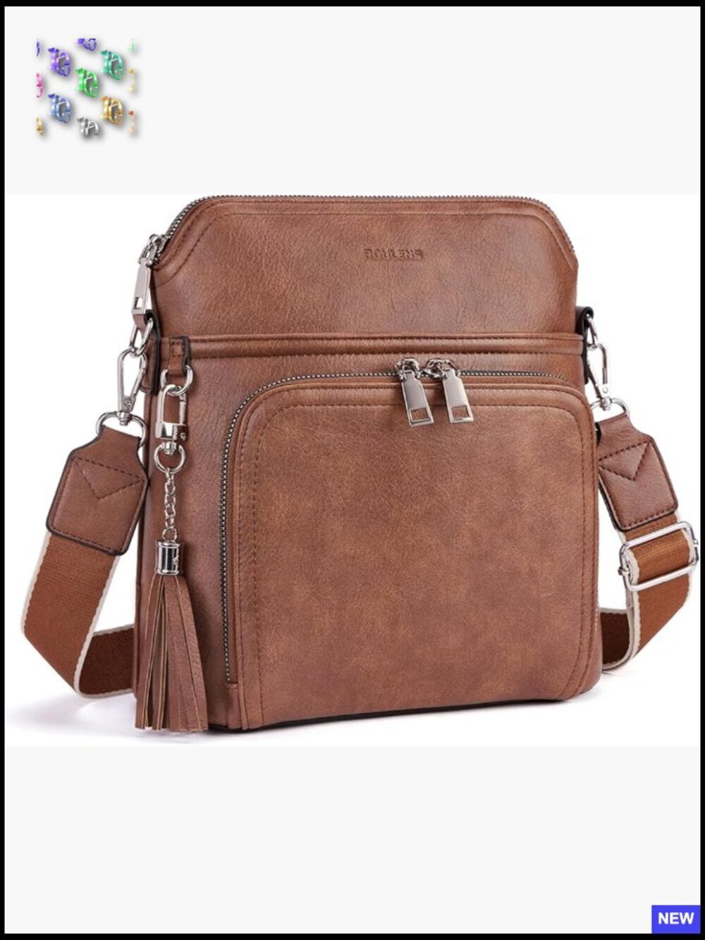 Vegan Leather Crossbody Purse Multi Pocket Sling Bag with Tassel
